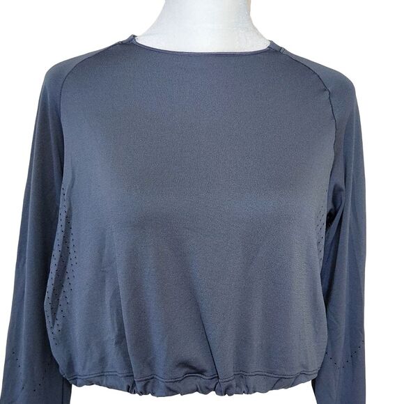 Gymshark Sweat Seamless Long Sleeve Crop Top Gray Drawstring Hem Women's Small - Picture 2 of 11